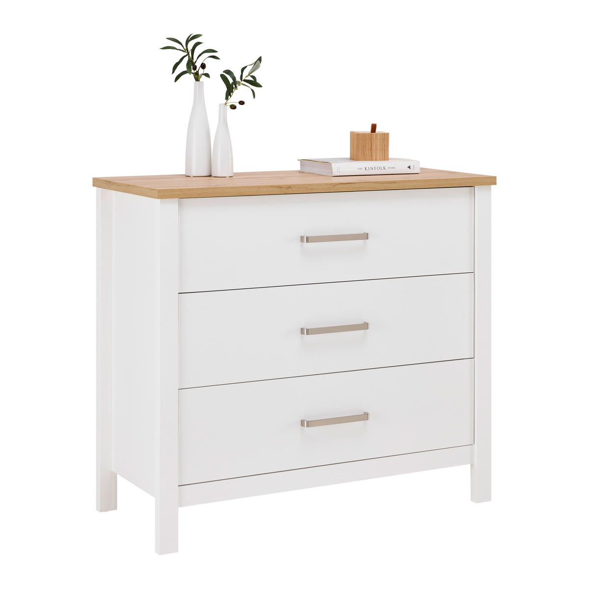 KOMODA   103/92/45 cm   bijela, hrast Artisan  - bijela/srebrne boje, Romantično / ladanjski, drvni materijal/metal (103/92/45cm)