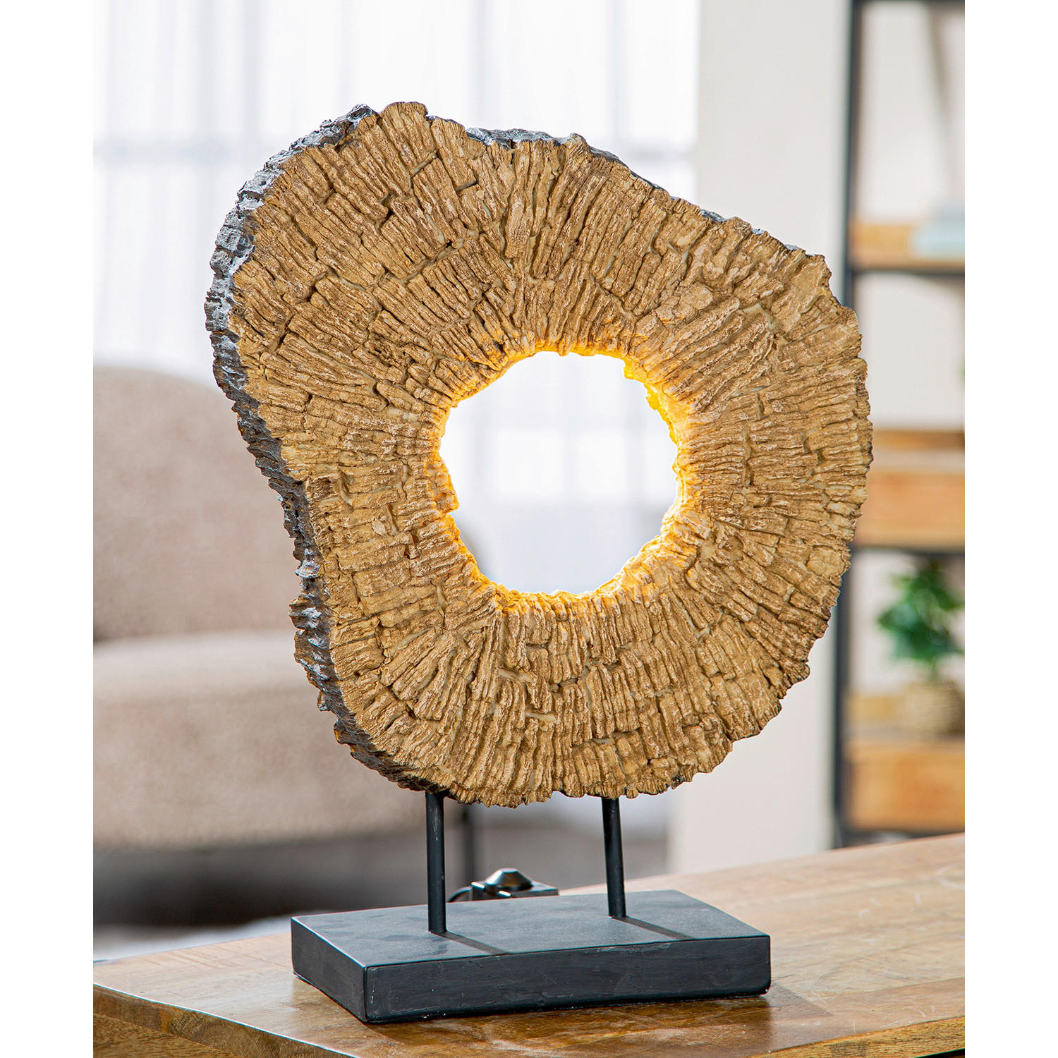 TISCHLEUCHTE Wood art   - Hellbraun/Schwarz, Basics, Kunststoff (34,5/45/14cm)