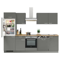 KÜCHENBLOCK 280 cm   in Anthrazit  - Edelstahlfarben/Eichefarben, KONVENTIONELL, Holzwerkstoff/Metall (280cm) - Welnova
