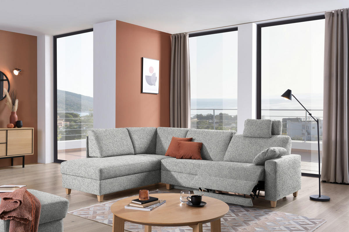 ECKSOFA  in Mikrovelours Naturfarben  203/261 cm  - Eichefarben/Naturfarben, KONVENTIONELL, Holz/Textil (203/261cm) - Sedda