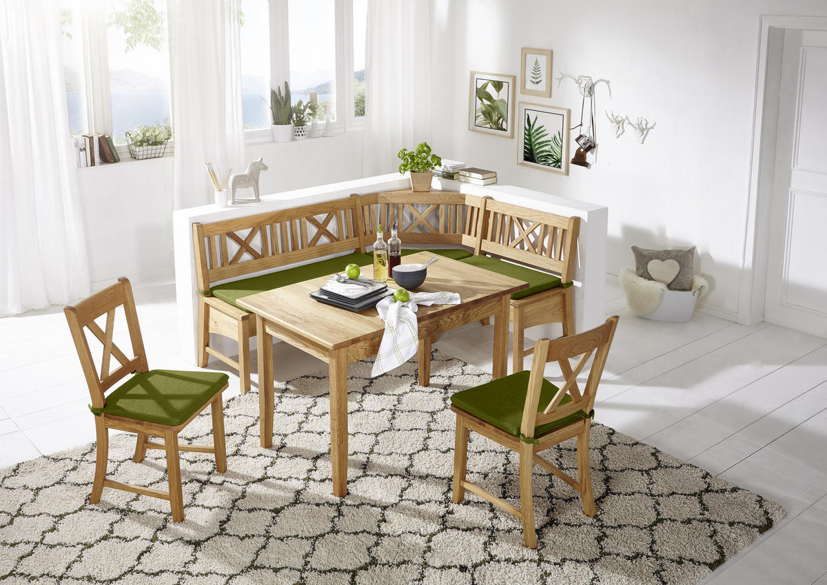 ECKBANKGRUPPE beflockt Wildeiche massiv Grün, Wildeiche  - Wildeiche/Grün, ROMANTIK / LANDHAUS, Holz/Textil (179/137cm) - Venda