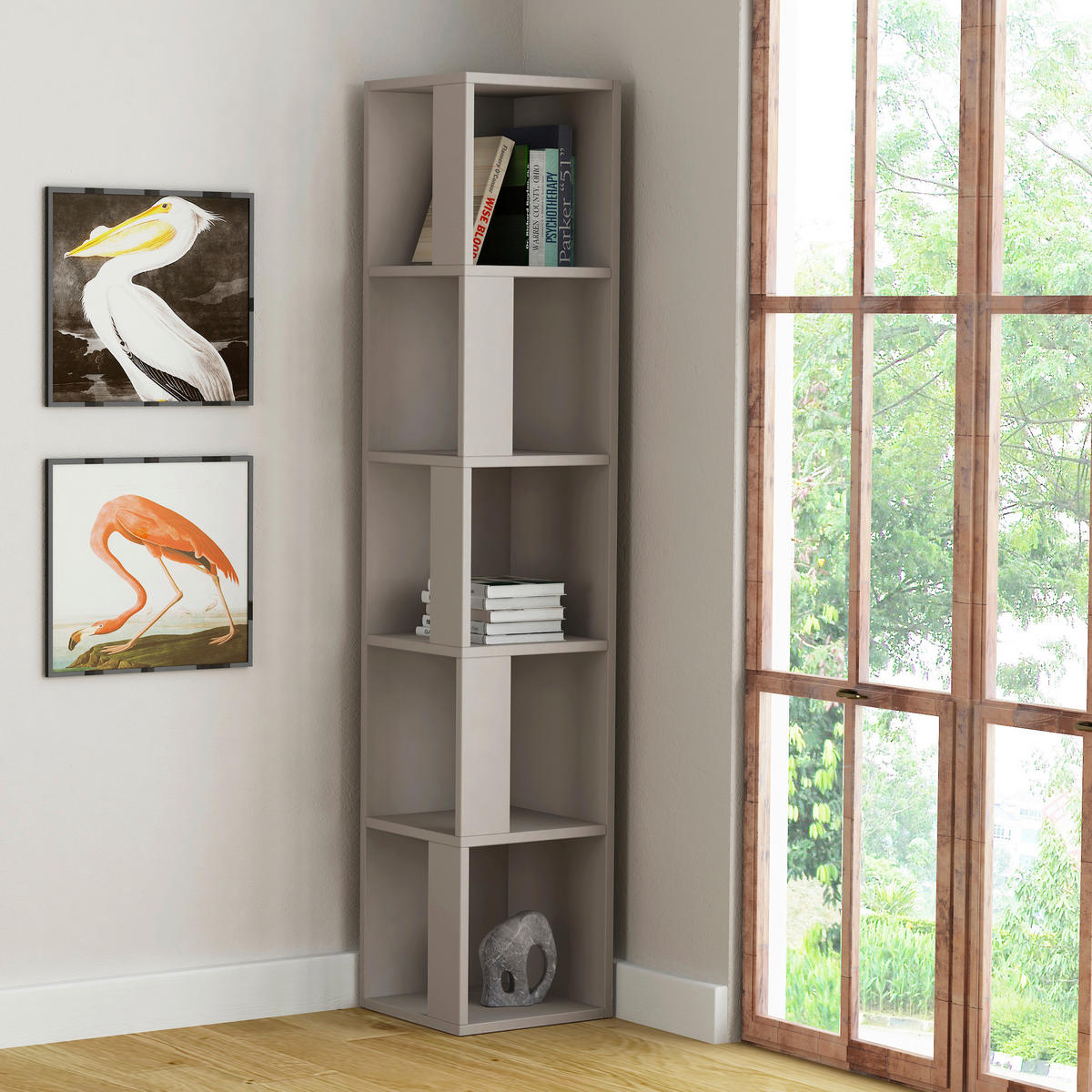 ROHOVÝ REGÁL, béžová, 32/159/32 cm - béžová, Design, kompozitní dřevo (32/159/32cm) - Livetastic