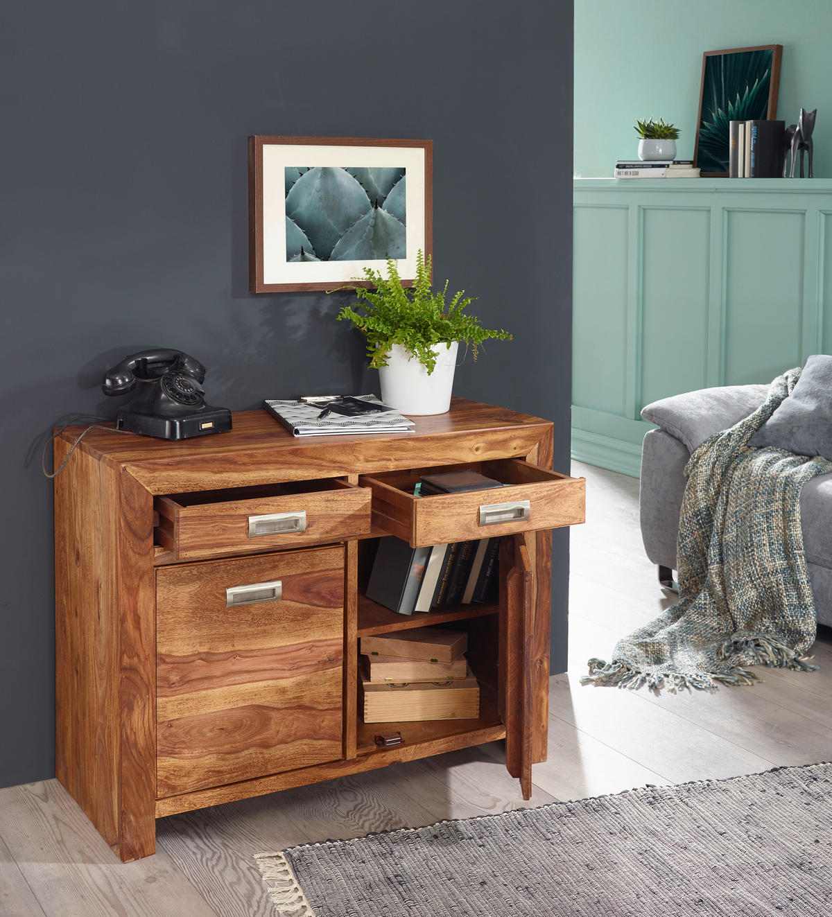 SIDEBOARD 90/70/40 cm  - Silberfarben/Sheeshamfarben, Design, Holz/Metall (90/70/40cm) - MID.YOU