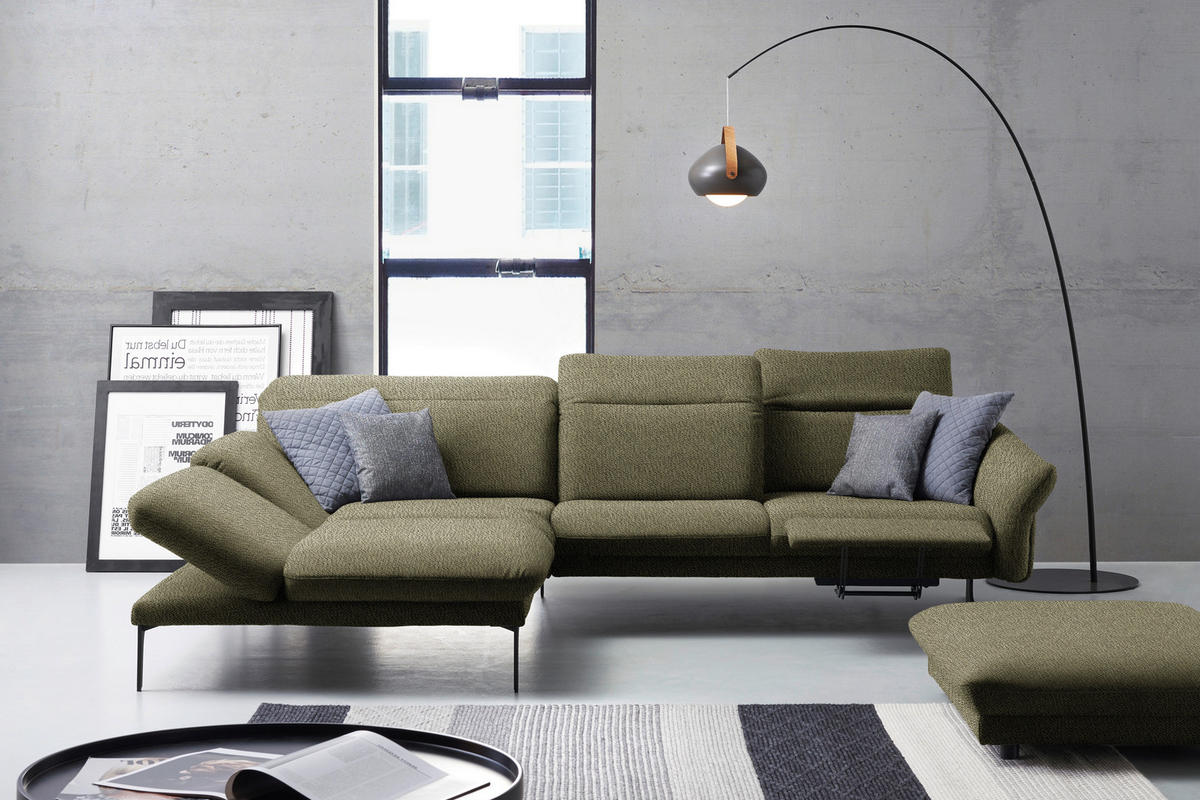 ECKSOFA in Webstoff Olivgrün  - Anthrazit/Olivgrün, Design, Textil/Metall (203/299cm) - Himolla