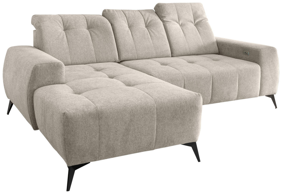 ECKSOFA in Chenille Beige  - Beige/Schwarz, Modern, Textil/Metall (180/258cm) - Livetastic