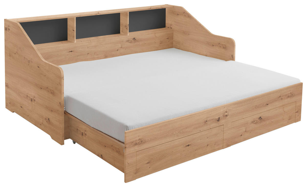 AUSZIEHBETT 90-180/200 cm  in Dunkelgrau, Eiche Artisan  - Dunkelgrau/Buchefarben, KONVENTIONELL, Holzwerkstoff (90-180/200cm) - Carryhome