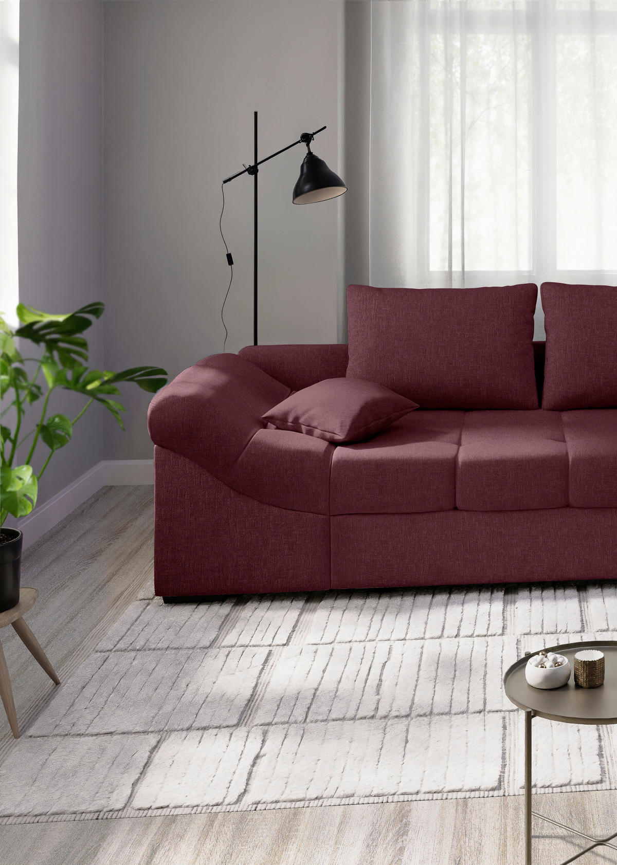 ECKSCHLAFSOFA in Bordeaux Textil   - Bordeaux/Schwarz, Modern, Holz/Textil (298/202cm) - MID.YOU