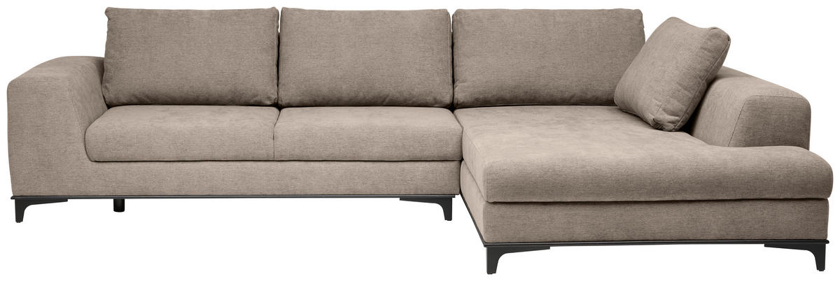 ECKSOFA inkl. Funktionen Greige Webstoff  inkl. Rückenkissen, Bettkasten, Schlaffunktion, Rücken echt  - Wengefarben/Greige, Design, Holz/Textil (314/211cm) - Stylife