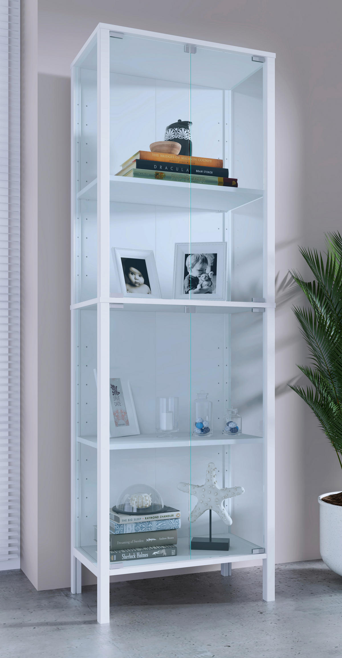 VITRÍNA, čiré, bílá, 60/178/35 cm - bílá/čiré, Design, kompozitní dřevo/plast (60/178/35cm) - Livetastic