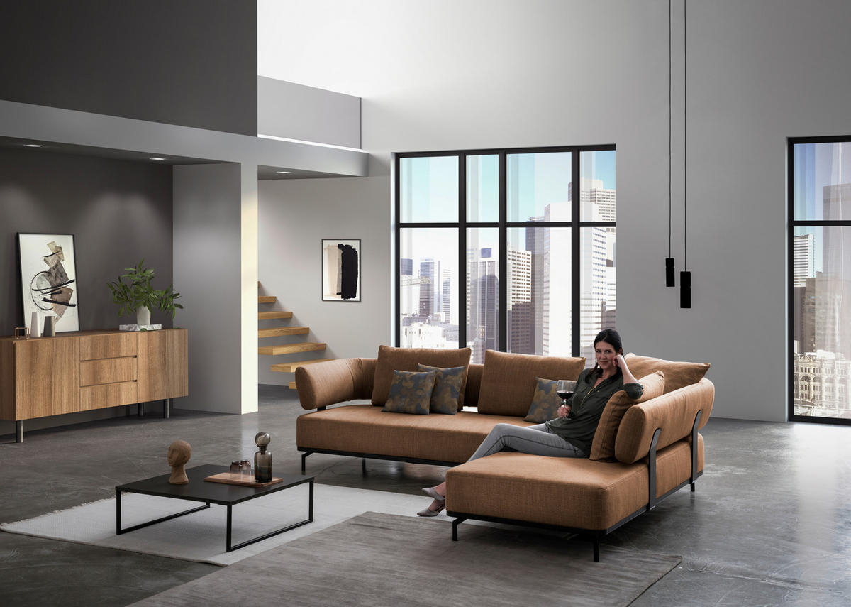ECKSOFA in Echtleder Dunkelgelb  - Dunkelgelb/Schwarz, Design, Leder/Metall (282/222cm) - Dieter Knoll