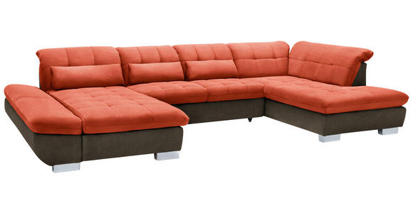 WOHNLANDSCHAFT  in Mikrofaser Orange  - Chromfarben/Orange, Design, Kunststoff/Textil (204/350/211cm) - Xora