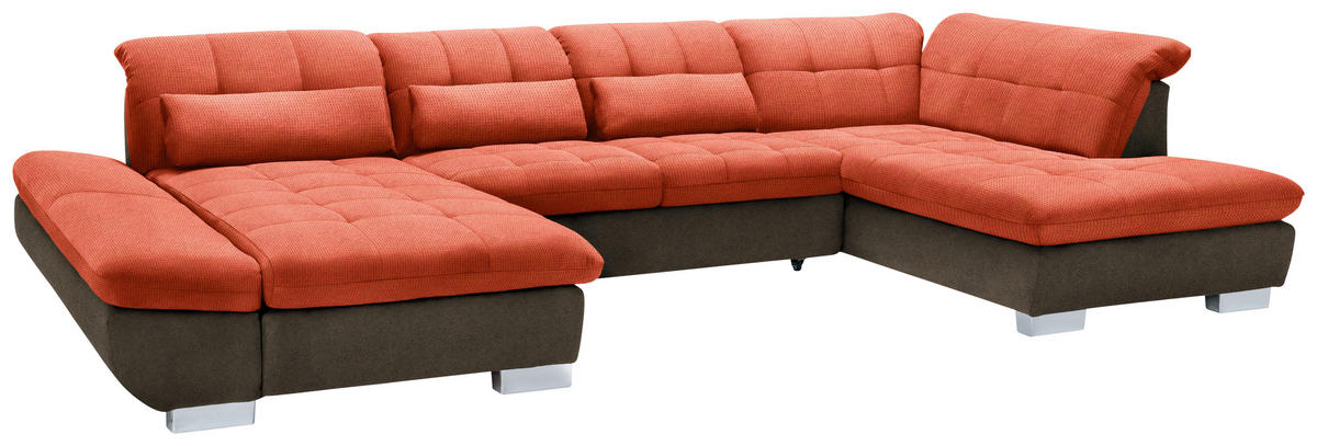 WOHNLANDSCHAFT in Mikrofaser Orange  - Chromfarben/Orange, Design, Kunststoff/Textil (204/350/211cm) - Xora