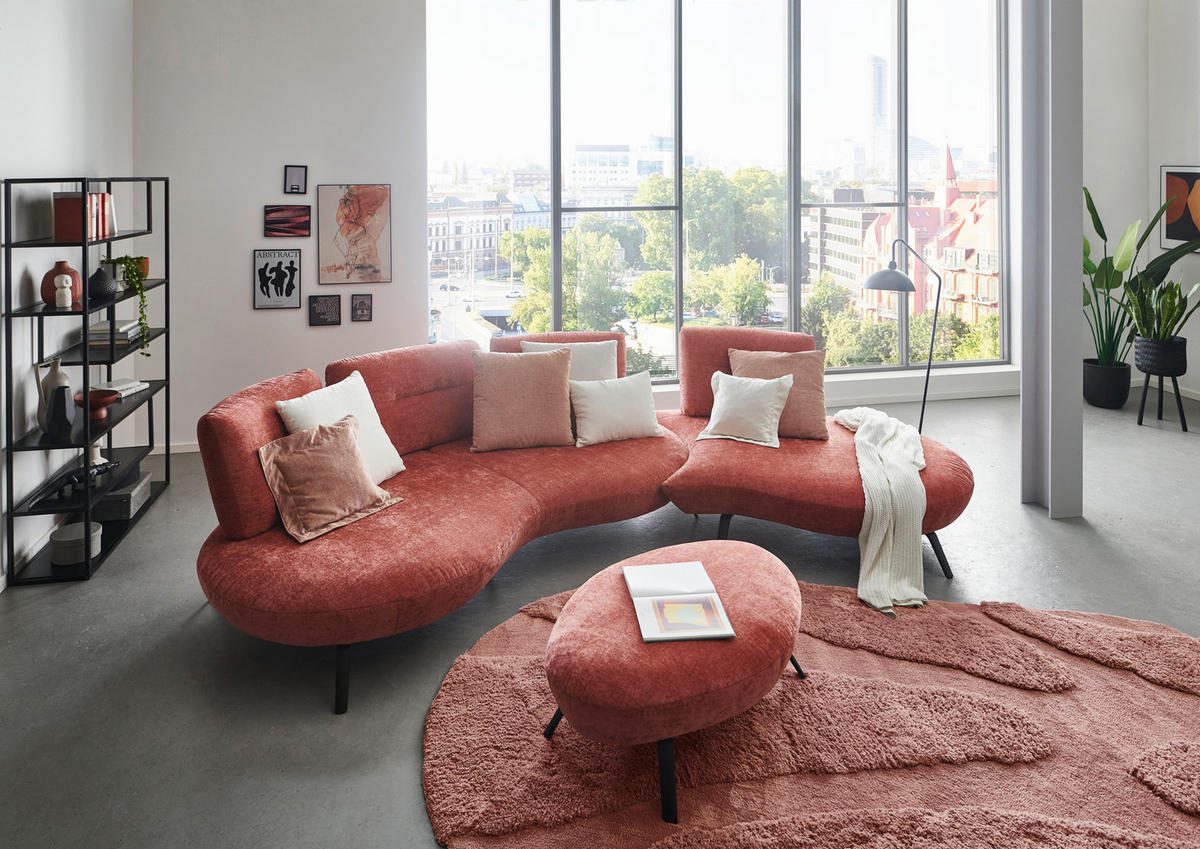 BIGSOFA Flachgewebe Rot  - Rot/Schwarz, Design, Textil/Metall (456/93/138cm) - Moderano