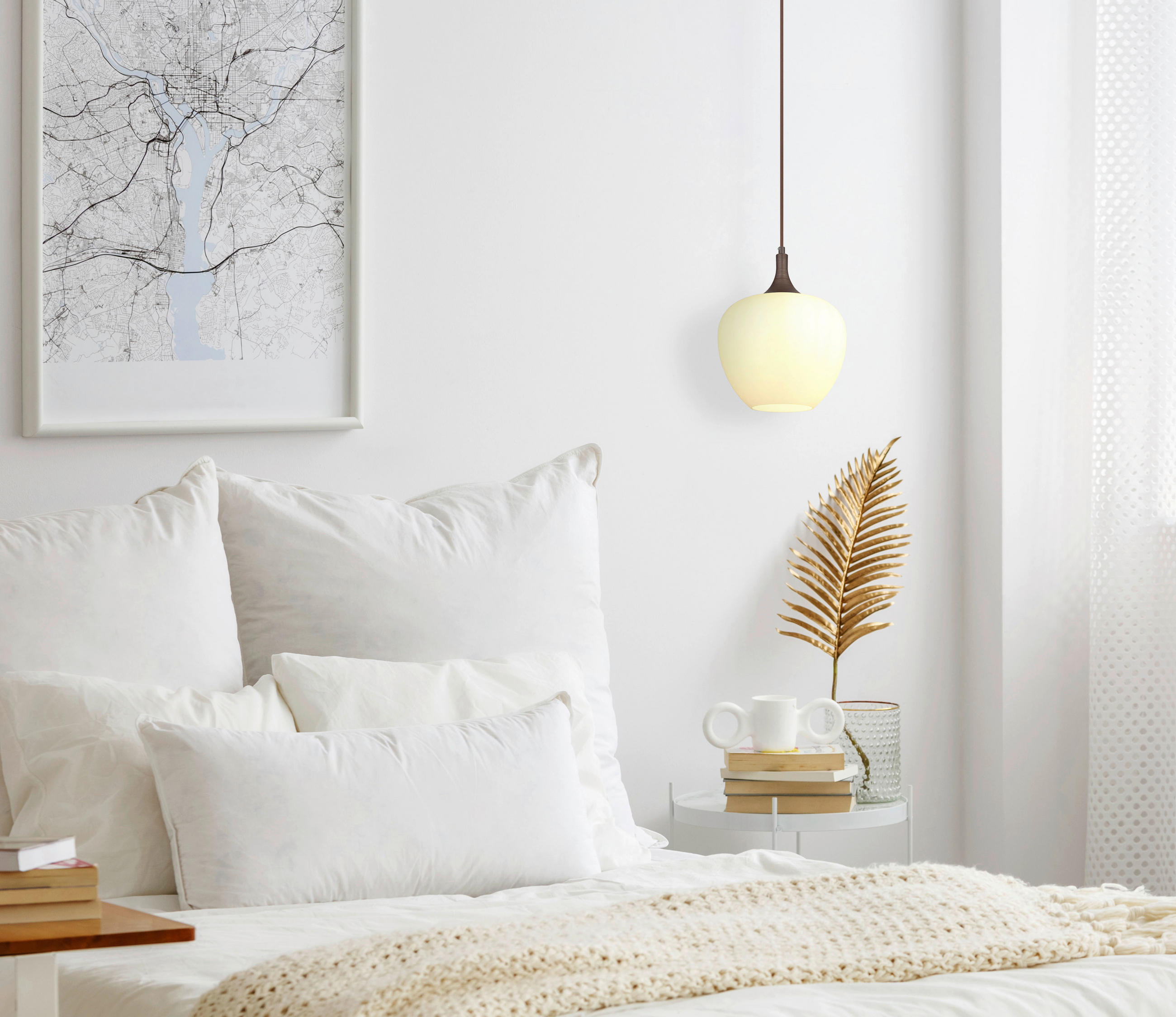 HÄNGELEUCHTE 24/120 cm    - Opal/Braun, Konventionell, Glas/Textil (24/120cm) - Globo