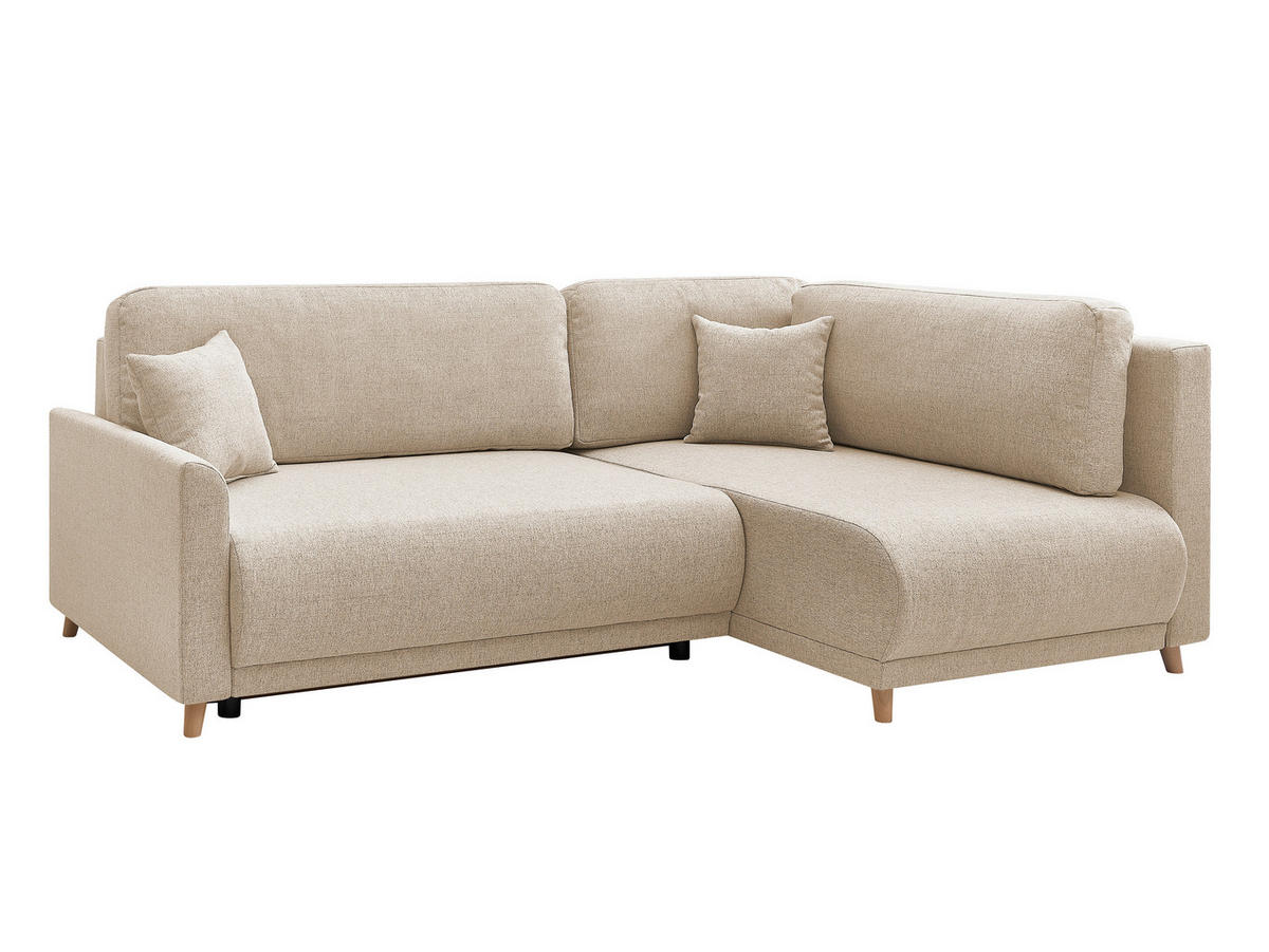ECKSOFA MILOS Beige Flachgewebe, Struktur Rückenkissen, Bettkasten, Schlaffunktion, Rücken echt  - Beige/Naturfarben, Design, Textil (224/148cm) - P & B
