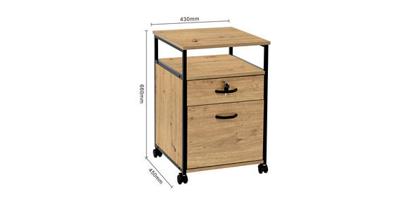 ROLLCONTAINER Schwarz, Eiche Artisan  - Schwarz/Eiche Artisan, Design, Holzwerkstoff/Kunststoff (43/66/45cm) - Carryhome