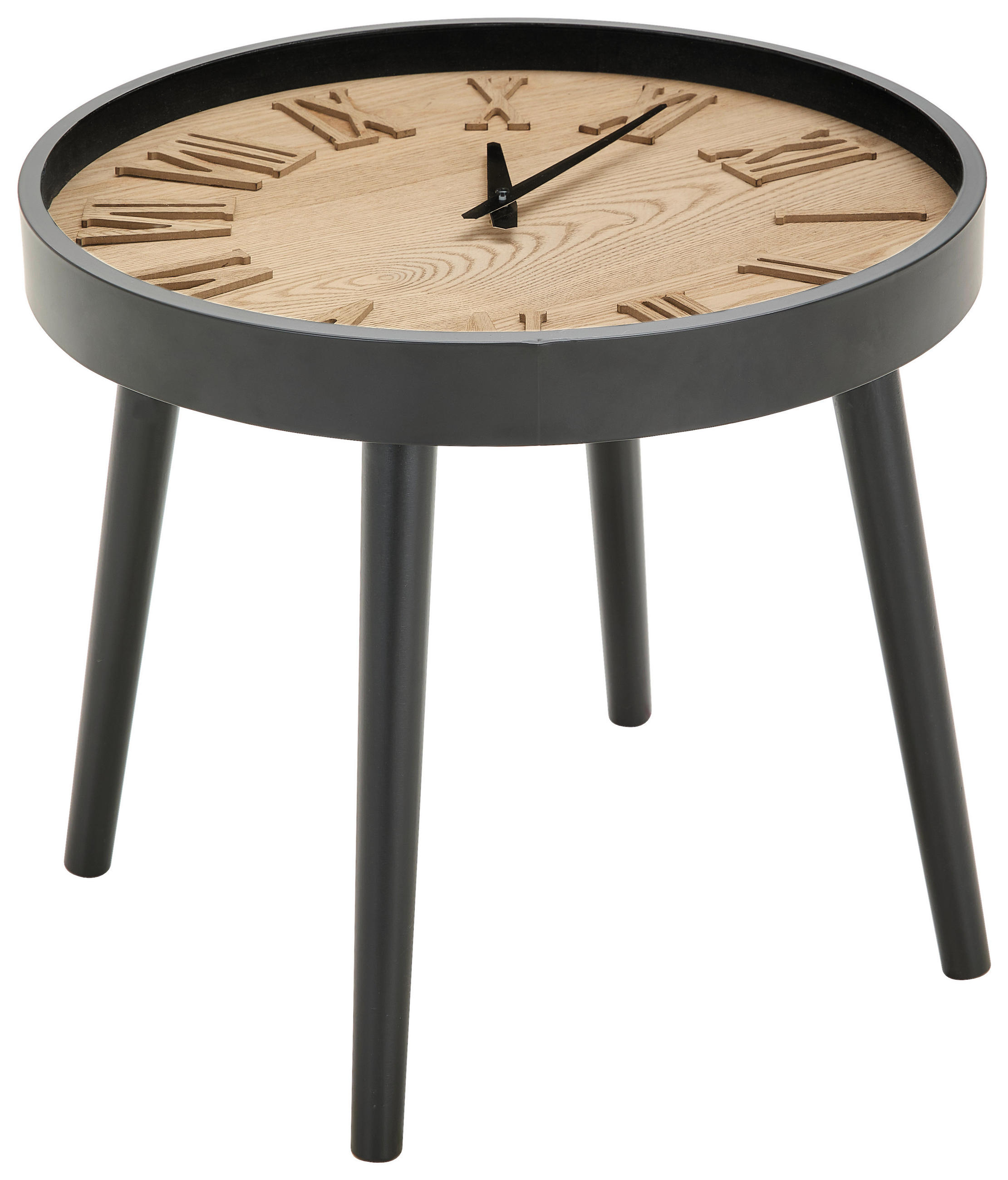 BEISTELLTISCH 48/48/40 cm Kiefer furniert Naturfarben, Schwarz rund  - Schwarz/Naturfarben, LIFESTYLE, Glas/Holz (48/48/40cm) - Xora