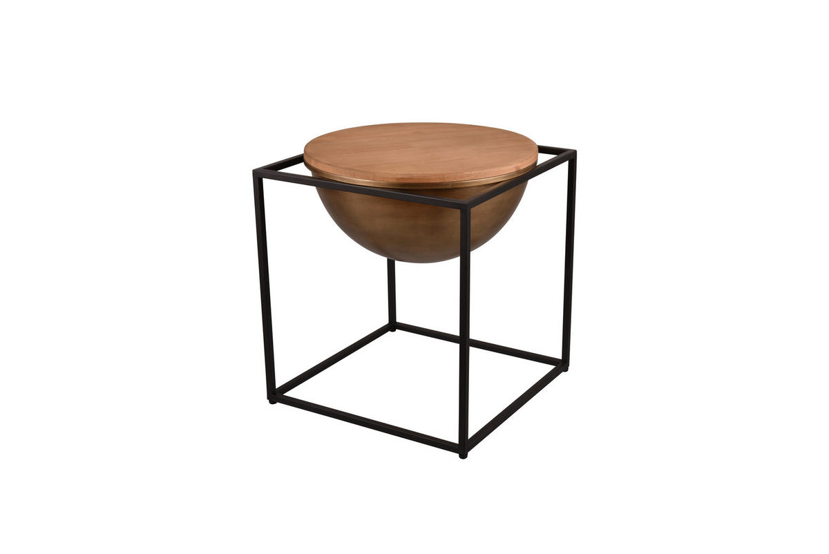 BEISTELLTISCH 53/53/55 cm Eiche massiv Naturfarben, Schwarz rund  - Schwarz/Naturfarben, MODERN, Holz/Metall (53/53/55cm)