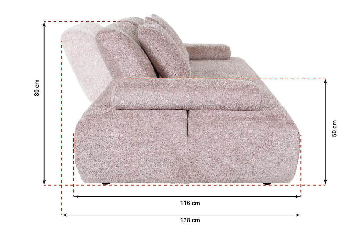 SCHLAFSOFA in Chenille Rosa  - Schwarz/Rosa, KONVENTIONELL, Kunststoff/Textil (235-255/80/116-138cm) - Carryhome
