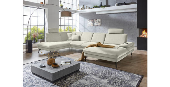 WOHNLANDSCHAFT in Velours Ecru - Ecru/Schwarz, Design, Textil/Metall (208/344/180cm) - Dieter Knoll