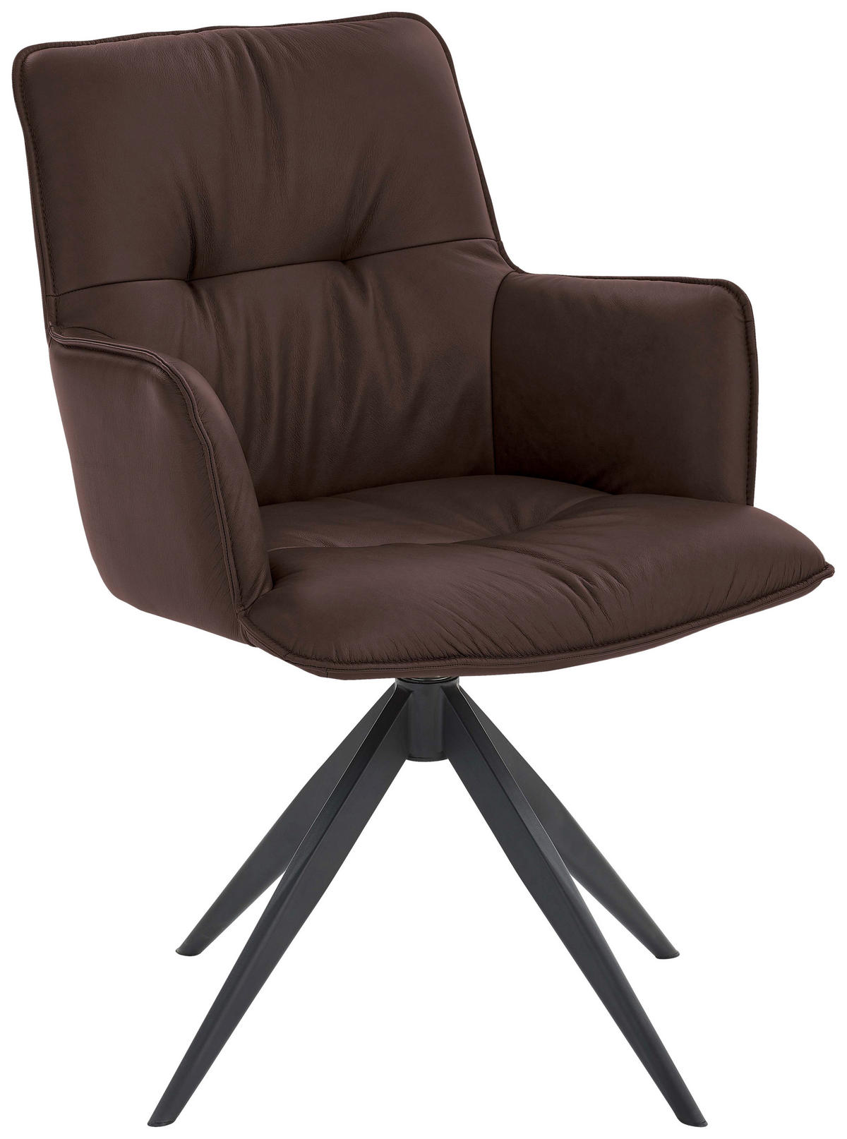 ARMLEHNSTUHL  in Eisen Echtleder pigmentiert  - Dunkelbraun, Design, Leder/Metall (59/89/63cm) - Dieter Knoll