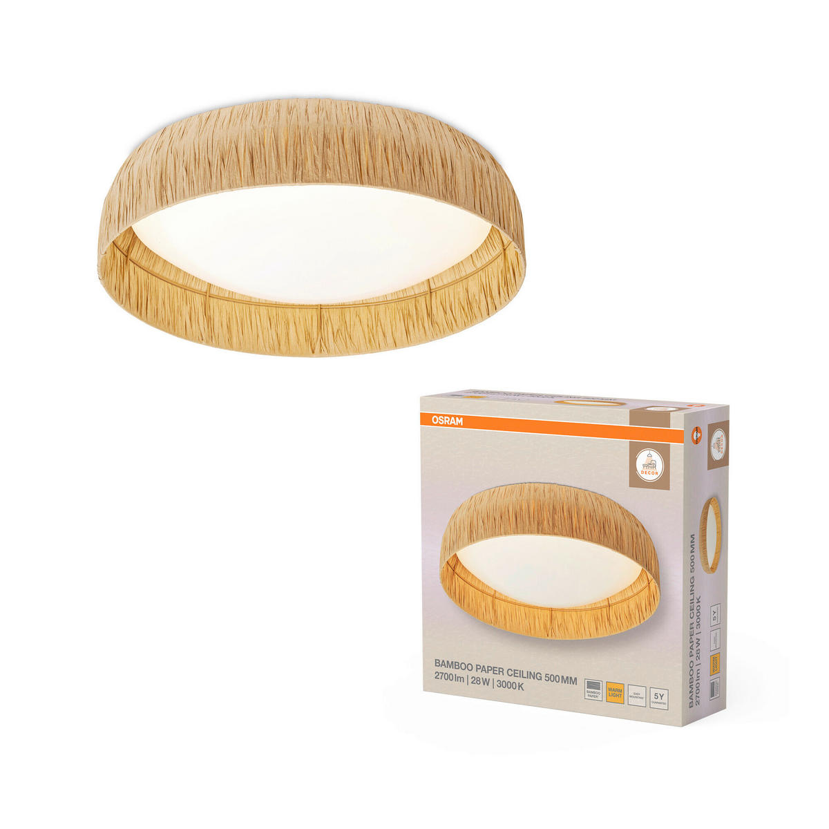 LED-DECKENLEUCHTE 50/13 cm   - Braun, Natur, Naturmaterialien/Metall (50/13cm) - Osram