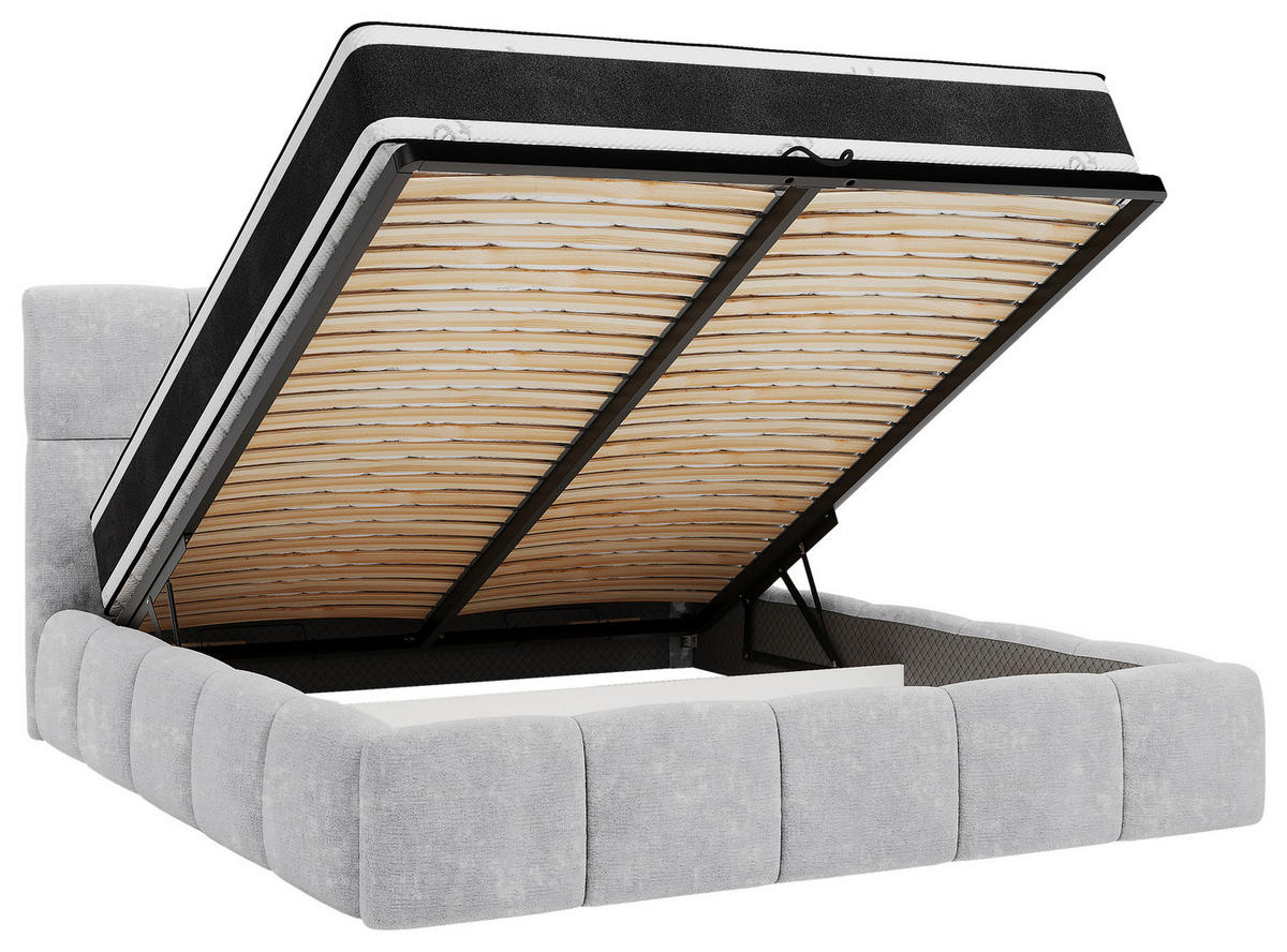 POLSTERBETT 140/200 cm,  in Hellgrau, gepolstertes Kopfteil, Lattenrost, Bettkasten,  - Hellgrau/Schwarz, MODERN, Holz/Holzwerkstoff (140/200cm) - MID.YOU