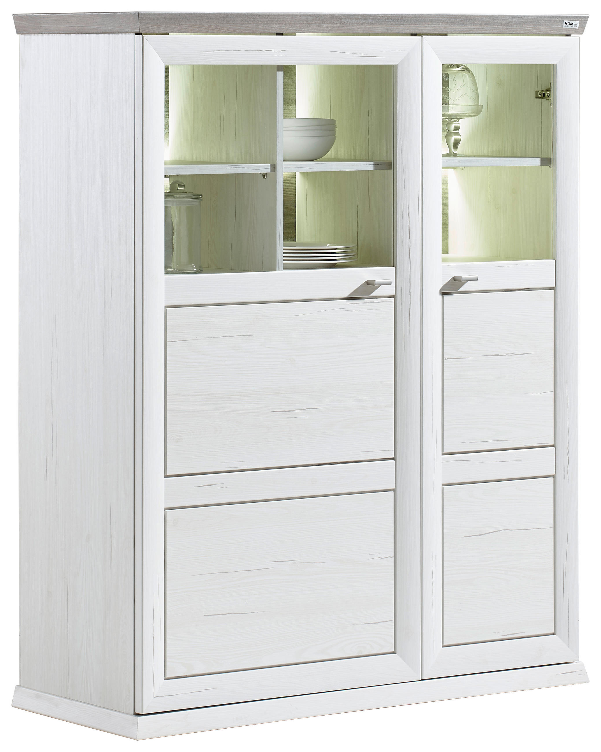 COMODĂ ÎNALTĂ 110,2/134,3/43 cm  - culoare nichel/alb, Lifestyle, sticlă/metal (110,2/134,3/43cm) - Hom`in