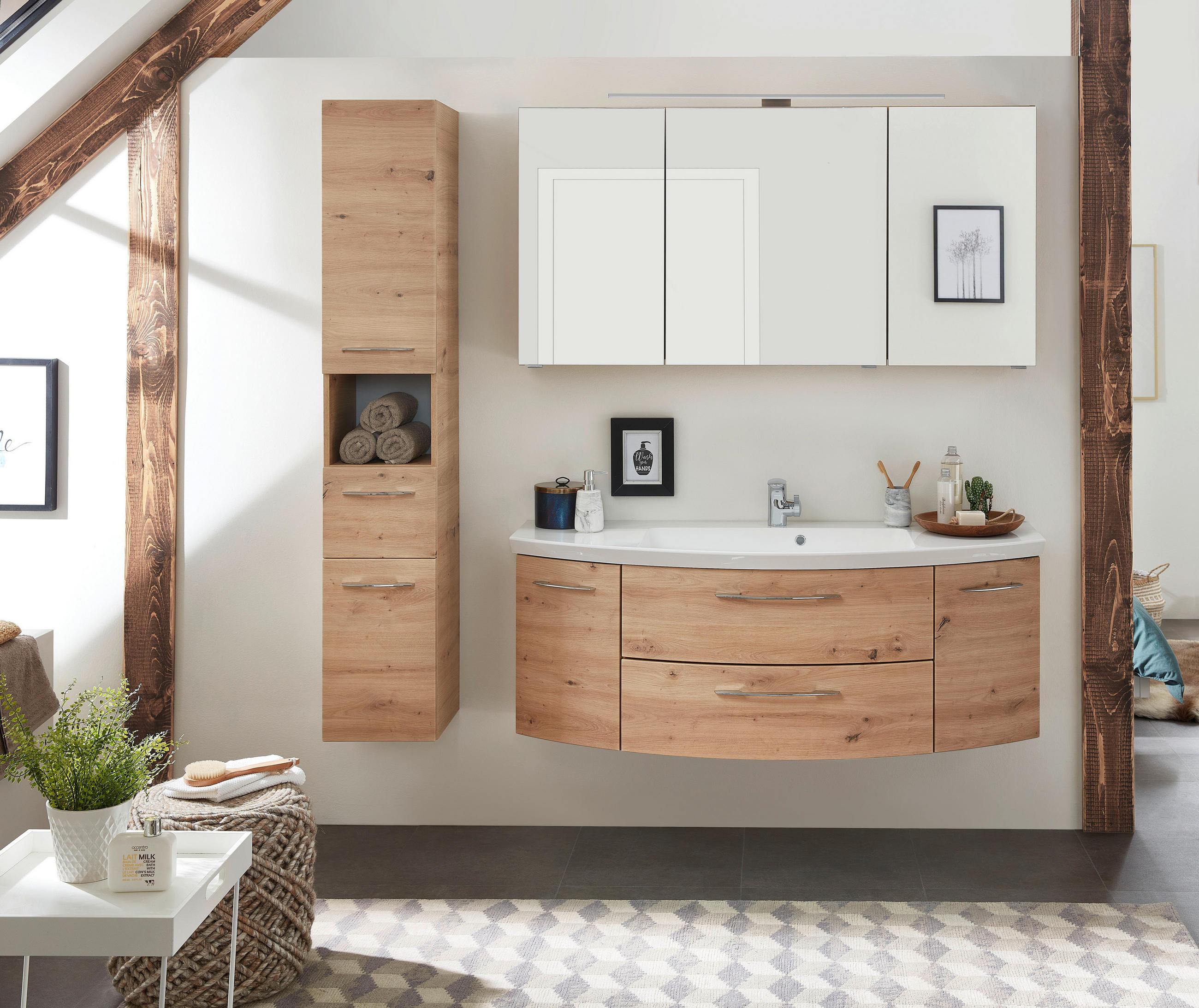 HOCHSCHRANK 30/168/33 cm  - Edelstahlfarben/Eichefarben, LIFESTYLE, Glas/Holzwerkstoff (30/168/33cm) - Sadena