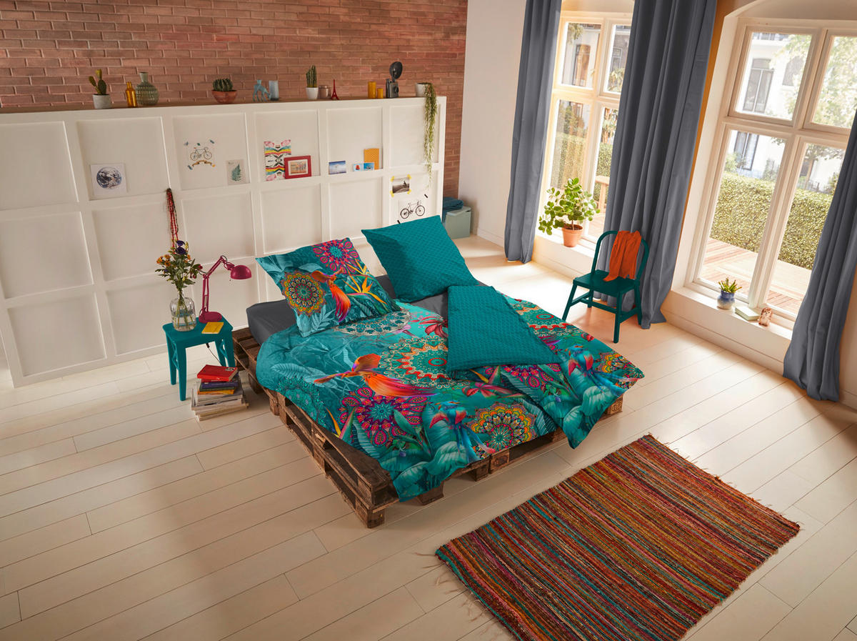 WENDEBETTWÄSCHE Satin 200/200 cm  - Multicolor/Petrol, LIFESTYLE, Textil (200/200cm)