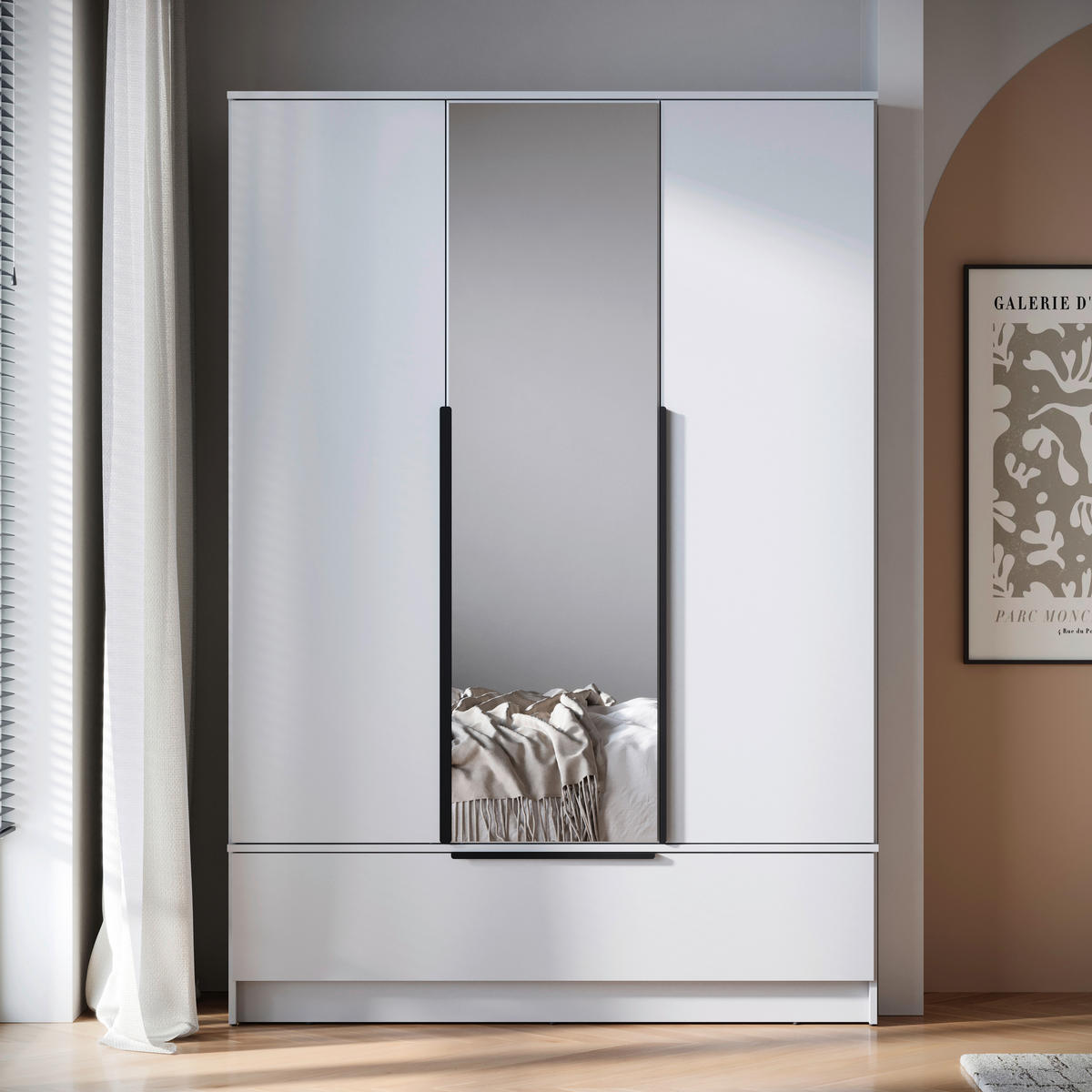 KLEIDERSCHRANK Weiss  - Weiss/Schwarz, Konventionell, Holzwerkstoff/Metall (134,5/192,9/51cm) - MID.YOU