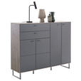 HIGHBOARD Schwarz, Eichefarben  148/118/37 cm  - Eichefarben/Anthrazit, Design, Glas/Holz (148/118/37cm) - Novel