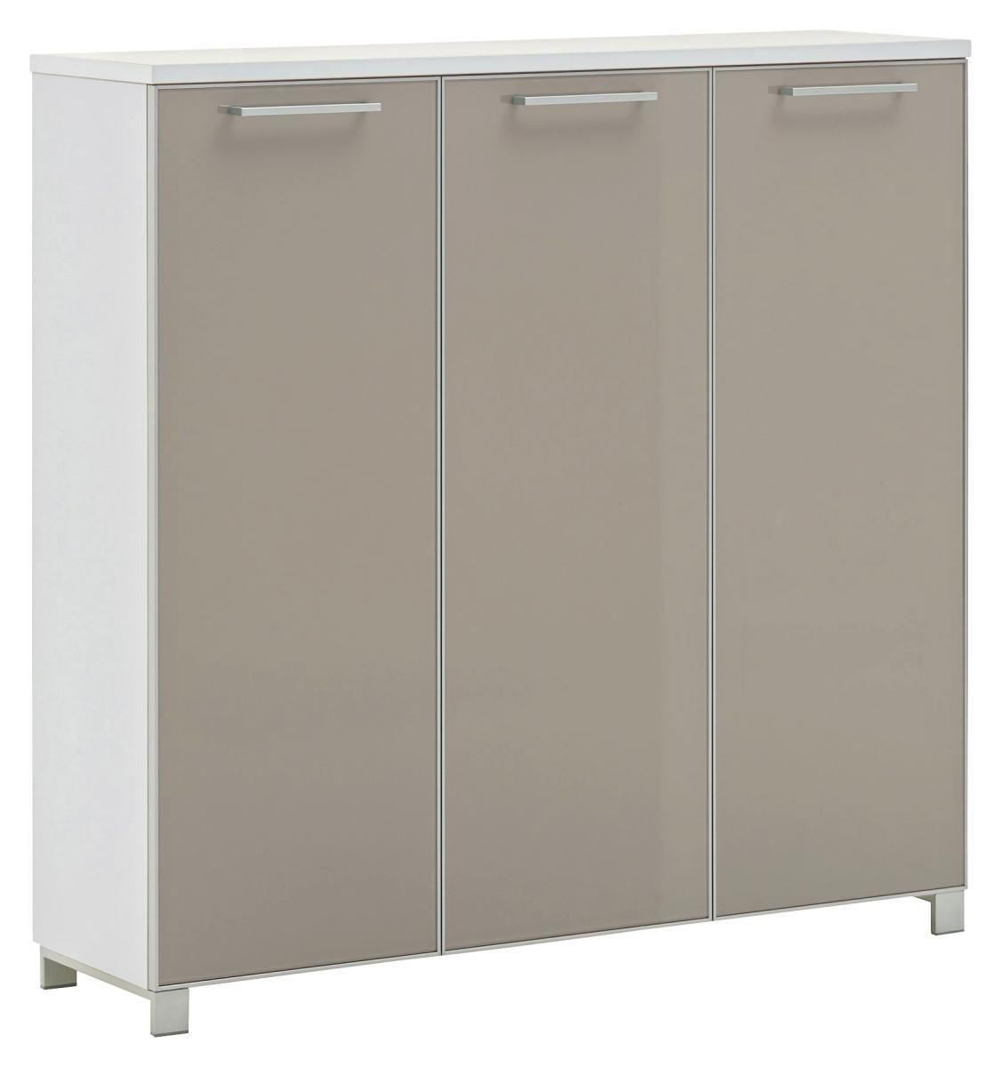 SCHUHSCHRANK Weiß, Taupe  - Taupe/Chromfarben, Design, Glas/Holzwerkstoff (126/126/37cm)