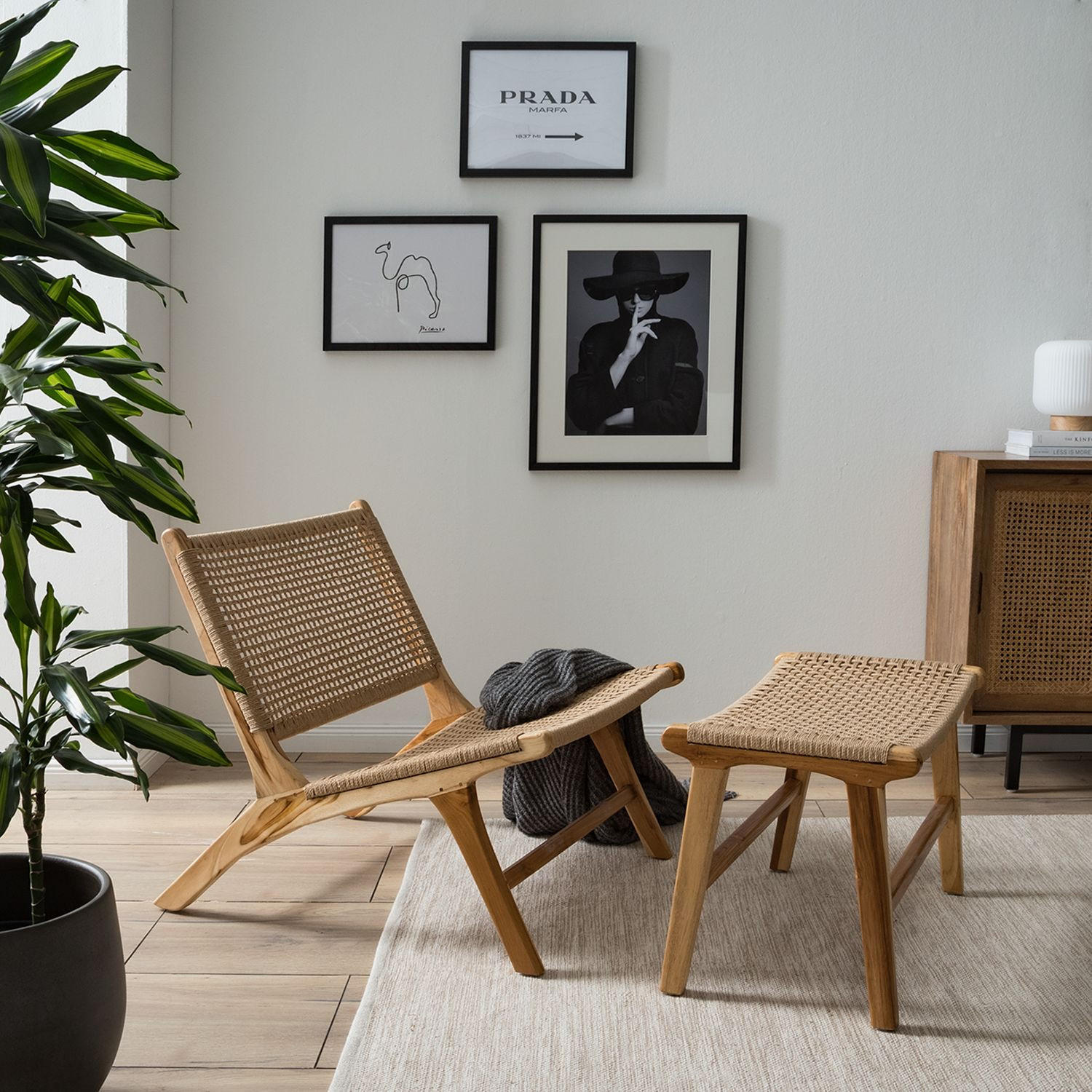 SESSEL Textilgeflecht Naturfarben, Teakfarben    - Naturfarben/Teakfarben, MODERN, Holz/Textil (65/68/80cm) - home24