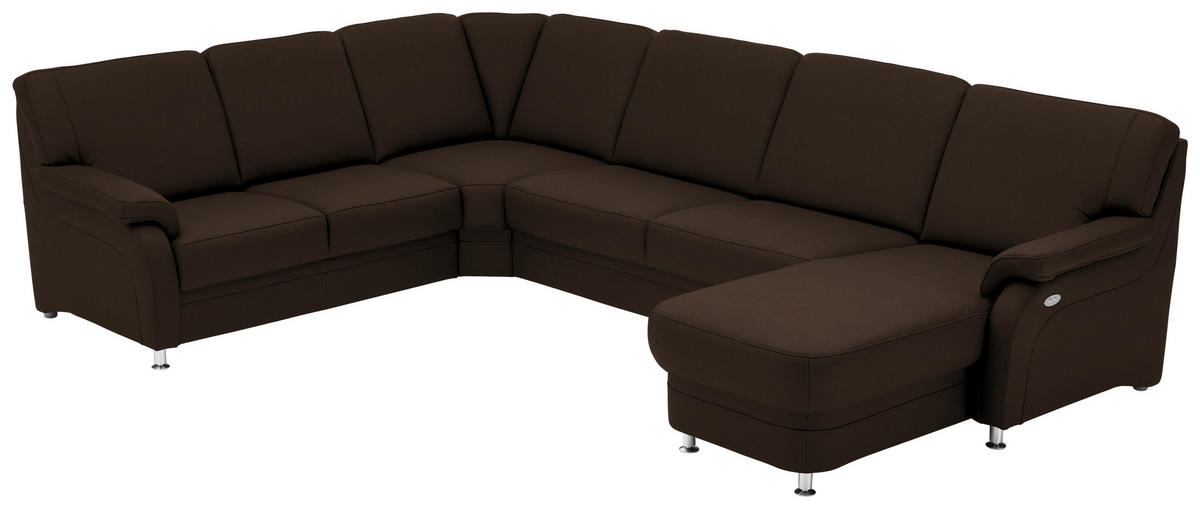 WOHNLANDSCHAFT  in Echtleder Dunkelbraun  - Dunkelbraun/Alufarben, KONVENTIONELL, Leder/Metall (239/329/165cm) - Beldomo Premium