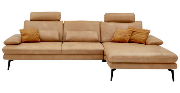 ECKSOFA in Echtleder Honig  - Schwarz/Honig, Design, Leder/Metall (310/180cm) - Dieter Knoll