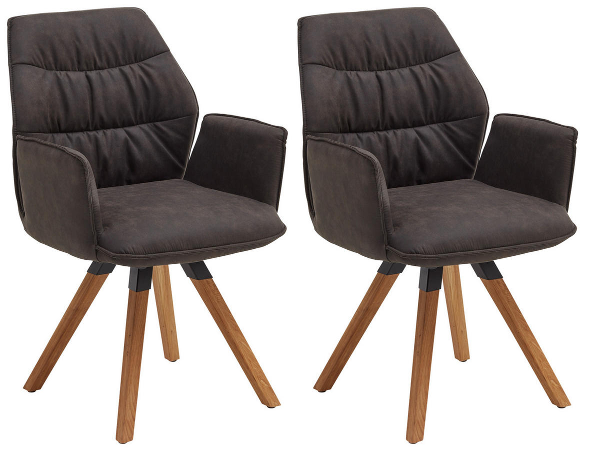 ARMLEHNSTUHL-SET 2 Stück  in Mikrofaser  - Eichefarben/Anthrazit, Design, Holz/Textil (60/90/64cm) - Valdera