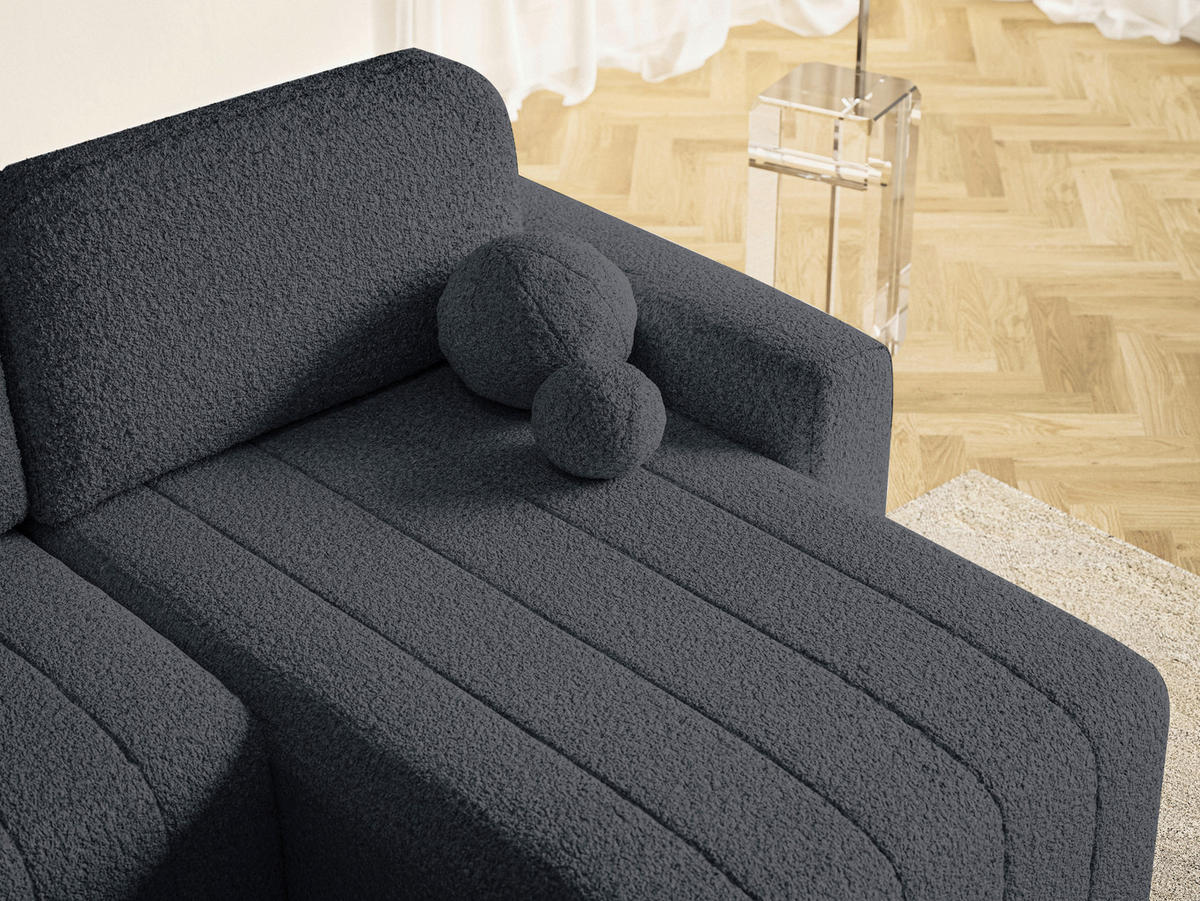 ECKSOFA LUNA Grau Struktur, Bouclé  - Schwarz/Grau, Design, Kunststoff/Textil (260cm) - Livetastic