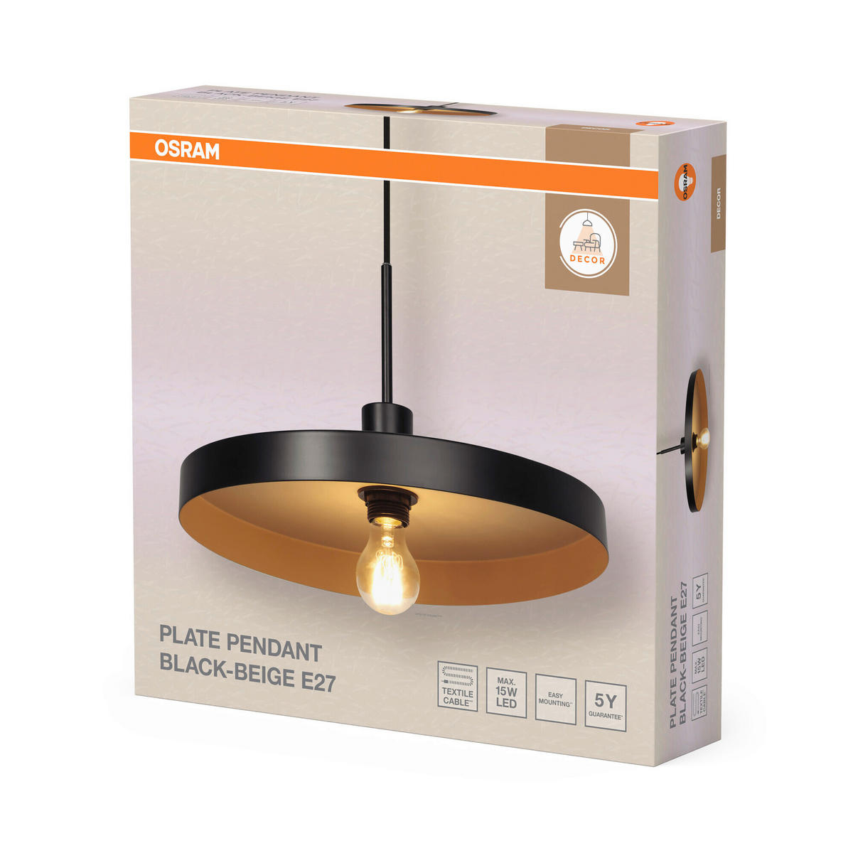 HÄNGELEUCHTE 40/127 cm   - Beige/Schwarz, Basics, Metall (40/127cm) - Osram