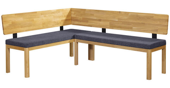 ECKBANK 155/195 cm Webstoff Blau, Eichefarben Eiche vollmassiv   - Blau/Eichefarben, KONVENTIONELL, Holz/Textil (155/195cm) - Linea Natura