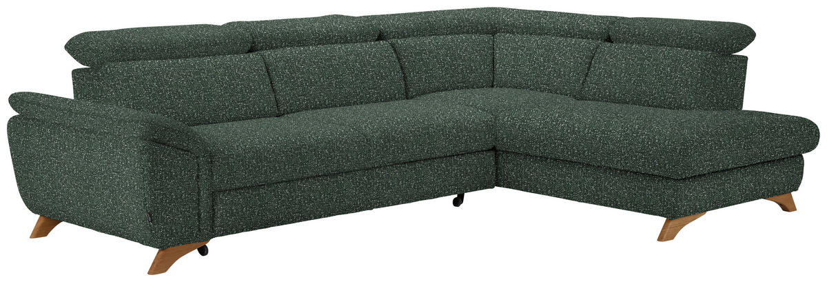 ECKSOFA in Bouclé Grün  - Eichefarben/Grün, Modern, Holz/Textil (287/212cm) - Valnatura