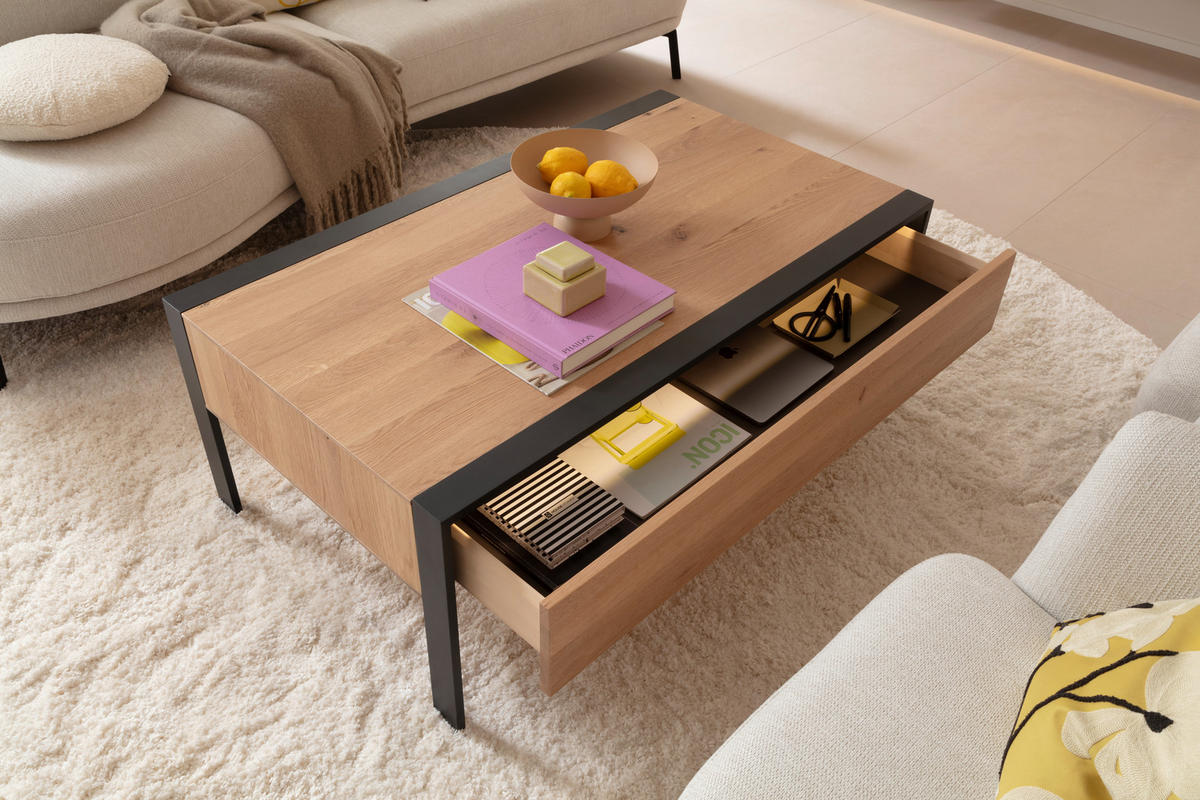 COUCHTISCH in Holz, Metall 120/69/46 cm  - Eichefarben/Anthrazit, Natur, Holz/Metall (120/69/46cm) - Schöner Wohnen