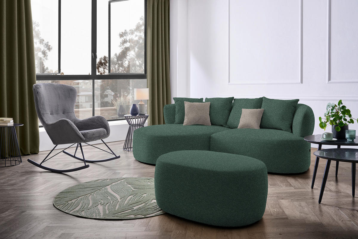 ECKSOFA in Plüsch Dunkelgrün  166/235 cm  - Dunkelgrün/Graubraun, MODERN, Kunststoff/Textil (166/235cm) - Hom`in