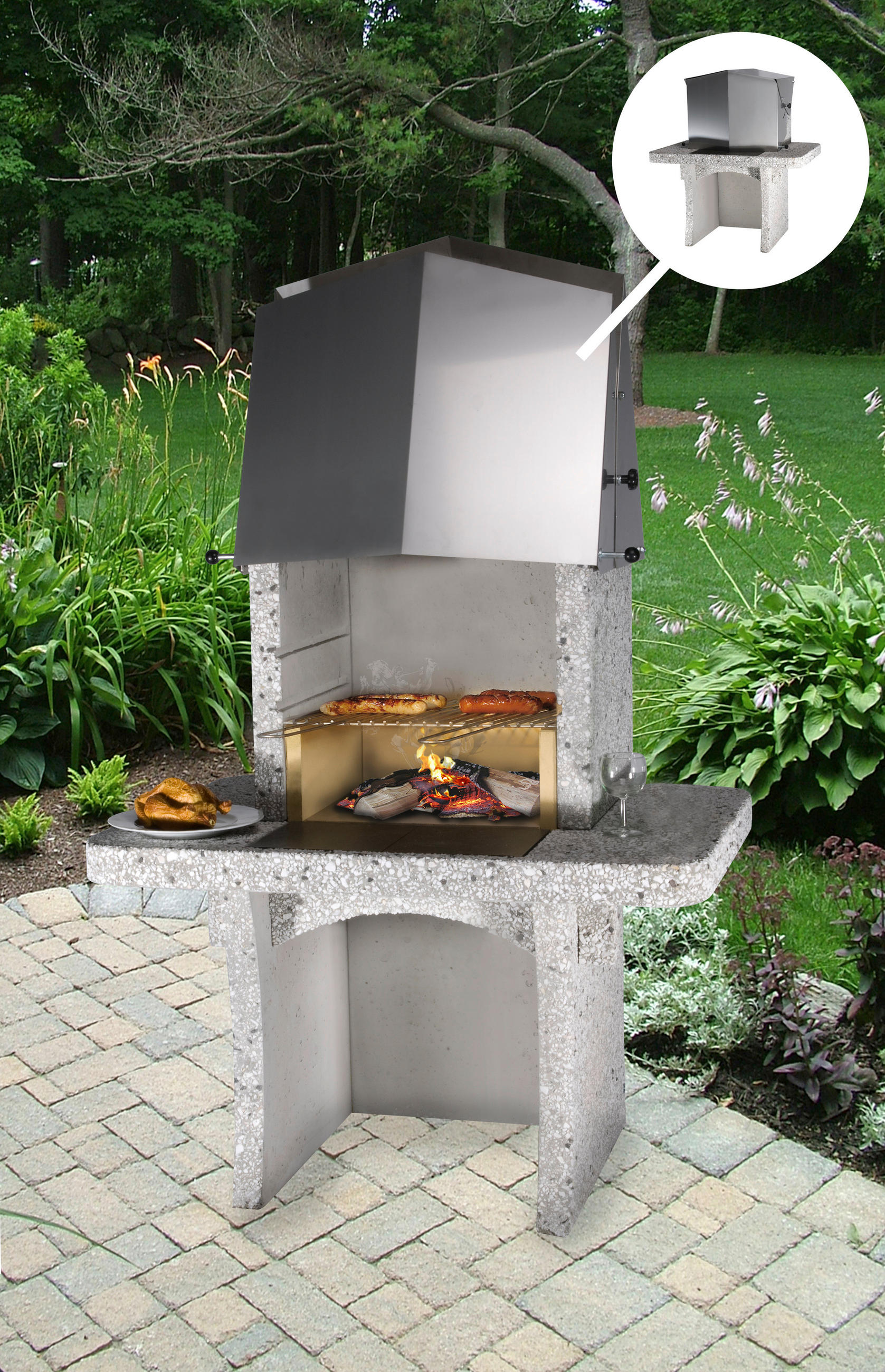 HOLZKOHLEGRILL - Weiss, Design, Stein (110/170/95cm) - Nouvel