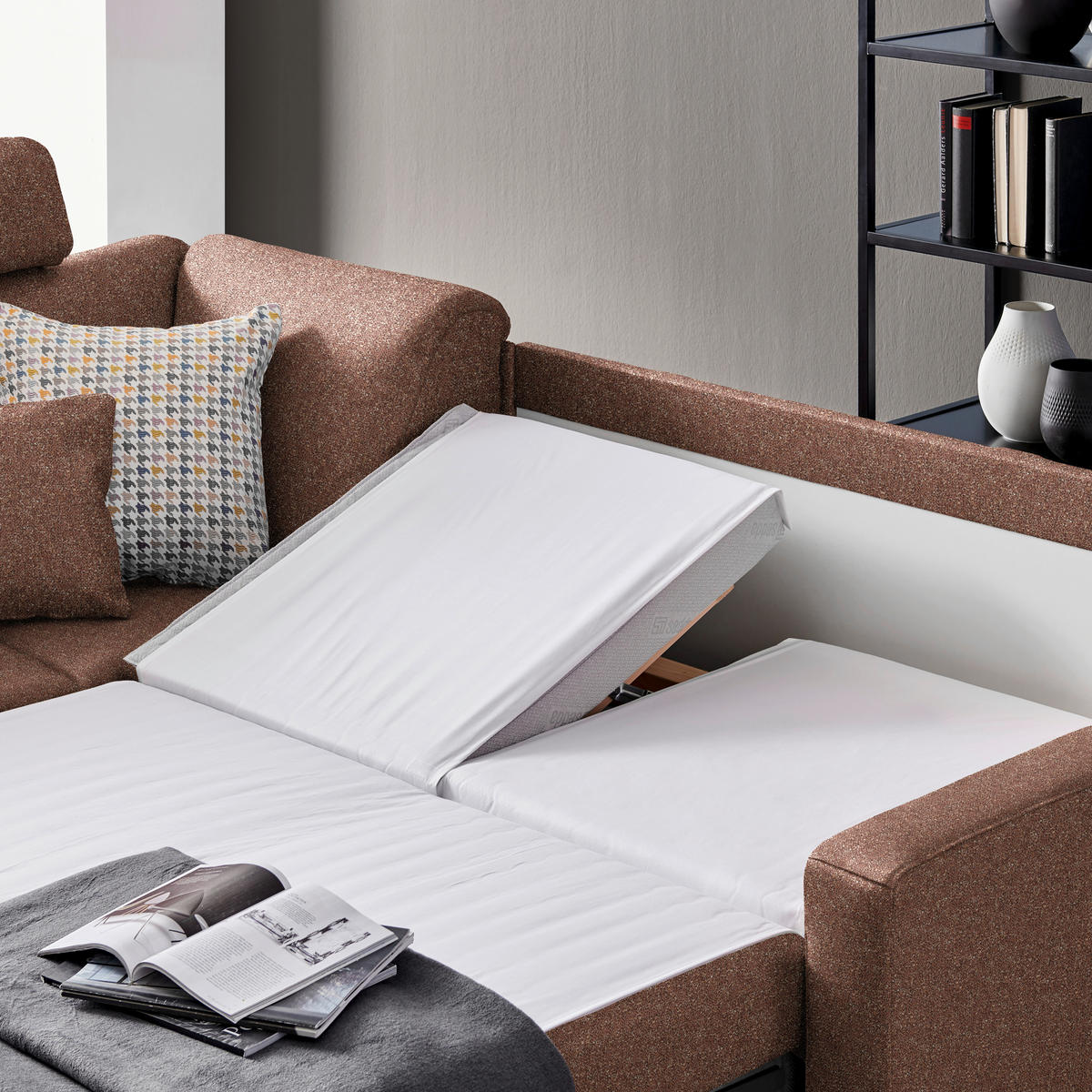 ECKSOFA  in Mikrovelours Terracotta  208/227 cm  - Terracotta/Alufarben, KONVENTIONELL, Textil/Metall (208/227cm) - Sedda