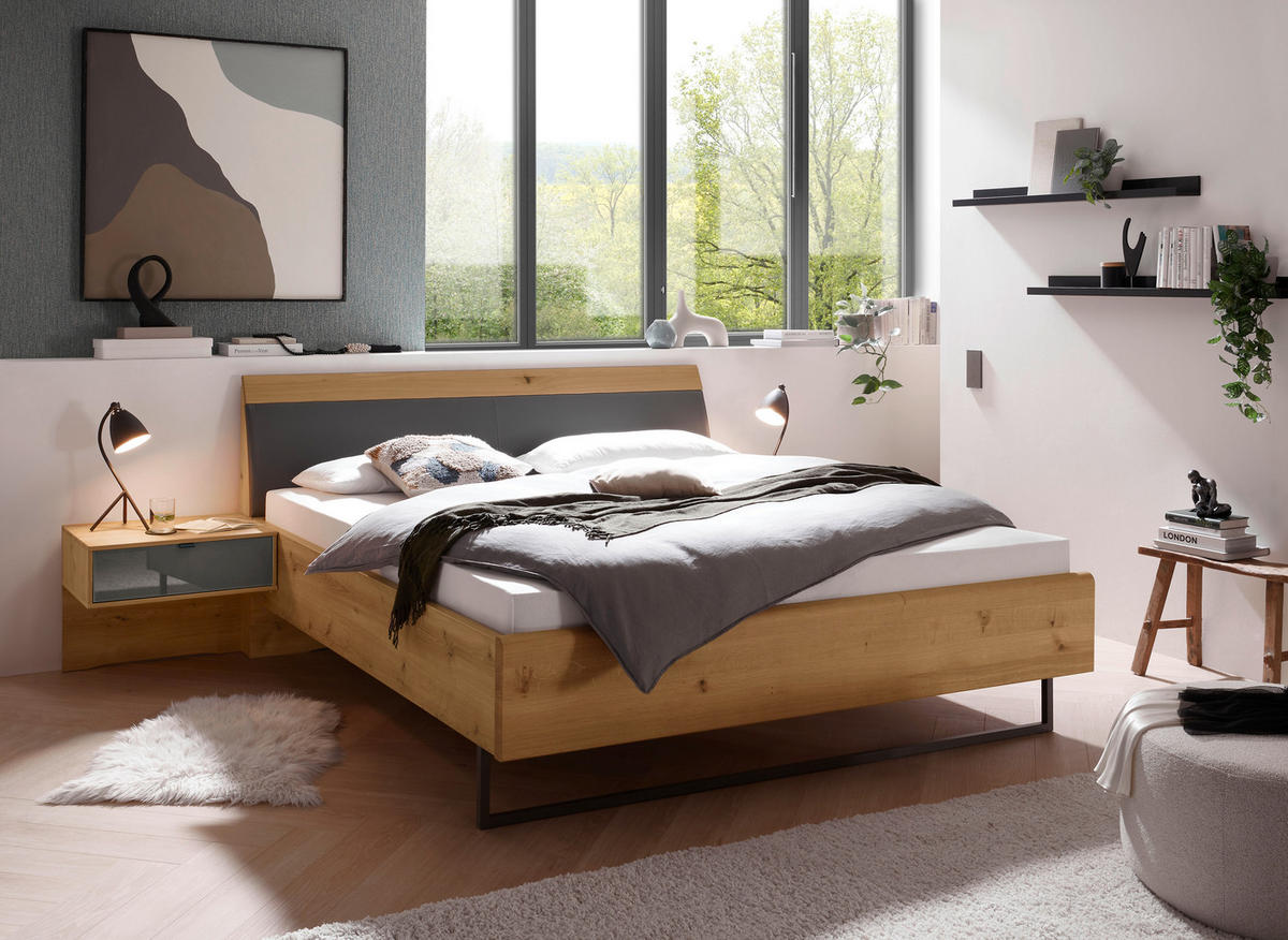 BETTANLAGE 180/200 cm  in Eiche Bianco, Lavagrau   - Eiche Bianco/Lavagrau, Design, Glas/Holz (180/200cm) - Dieter Knoll