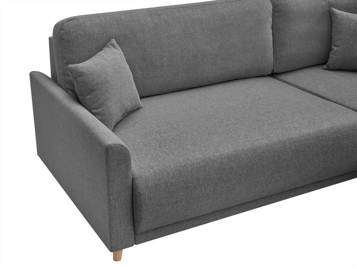 ECKSOFA MILOS Grau Flachgewebe, Struktur Rückenkissen, Bettkasten, Schlaffunktion, Rücken echt  - Naturfarben/Grau, Design, Textil (224/148cm) - P & B