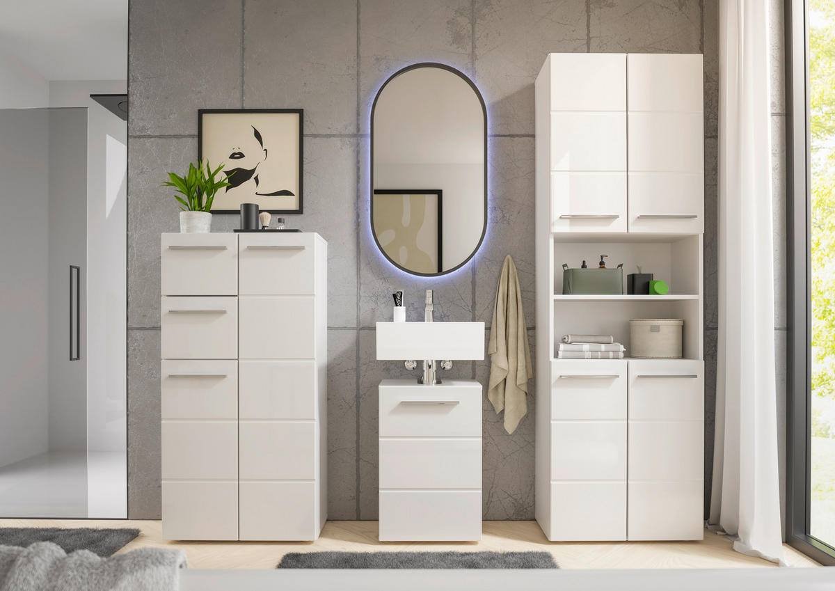 MIDISCHRANK 60/121/31 cm  - Weiss Hochglanz/Chromfarben, Modern, Holzwerkstoff/Kunststoff (60/121/31cm) - MID.YOU