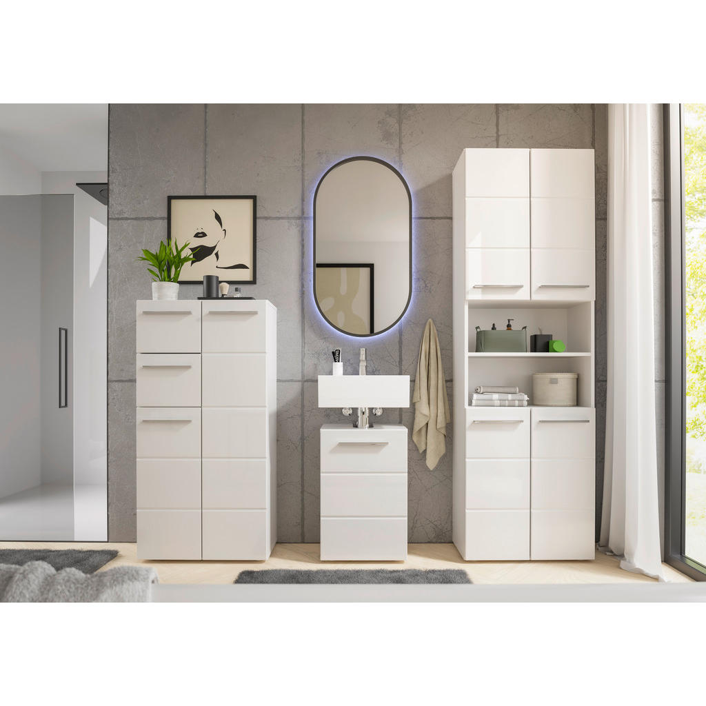 Thumbnail - Mid.you Midischrank, Weiß, Weiß Hochglanz, Kunststoff, 3 Fächer, 2 Schublade(n) Schubladen, 60x121x31 cm, stehend, Badez...