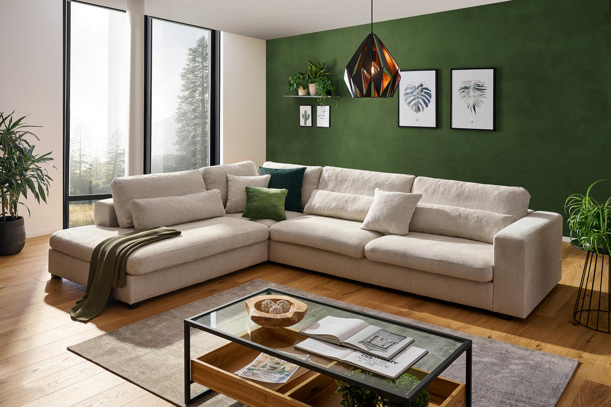ECKSOFA in Chenille Greige  - Greige/Schwarz, Konventionell, Kunststoff/Textil (250/314cm) - Carryhome